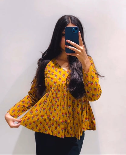 Mustard Booti Peplum Top