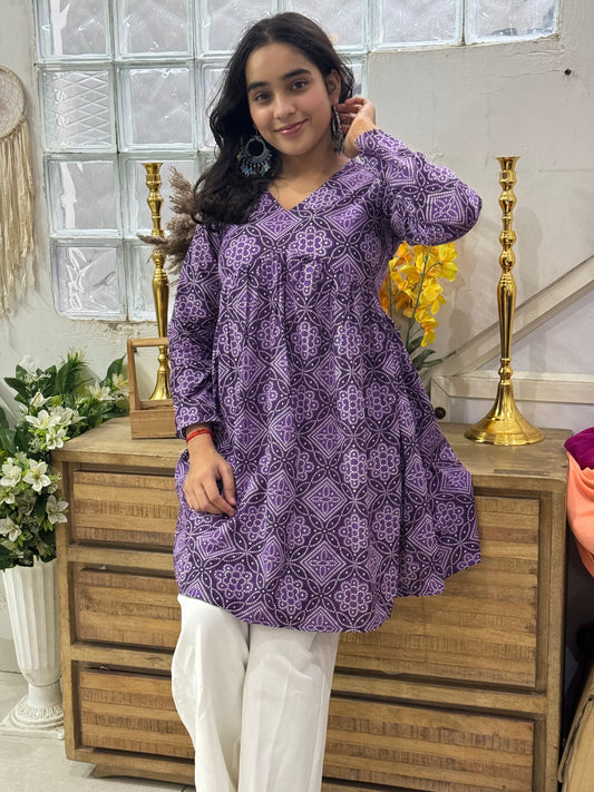 Purple Bandhani Long Top