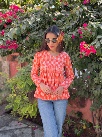 Peach-orange Peplum Top