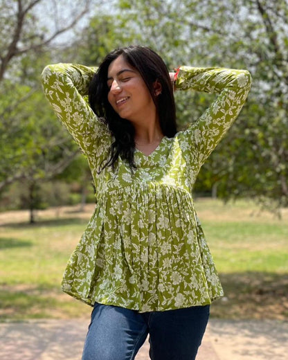 Green Full Peplum Top