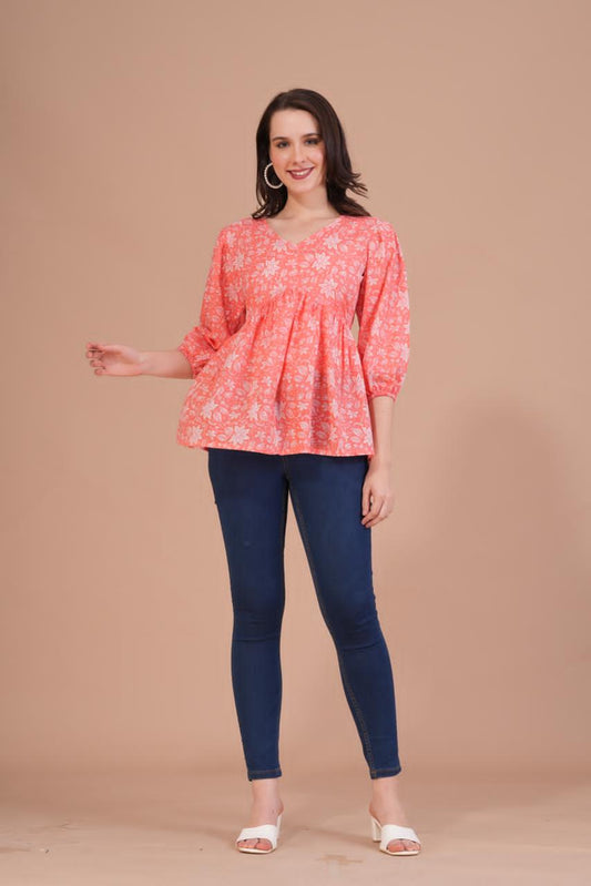 Peach Alia Cut Peplum Top