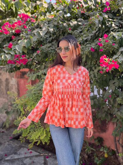 Peach-orange Peplum Top